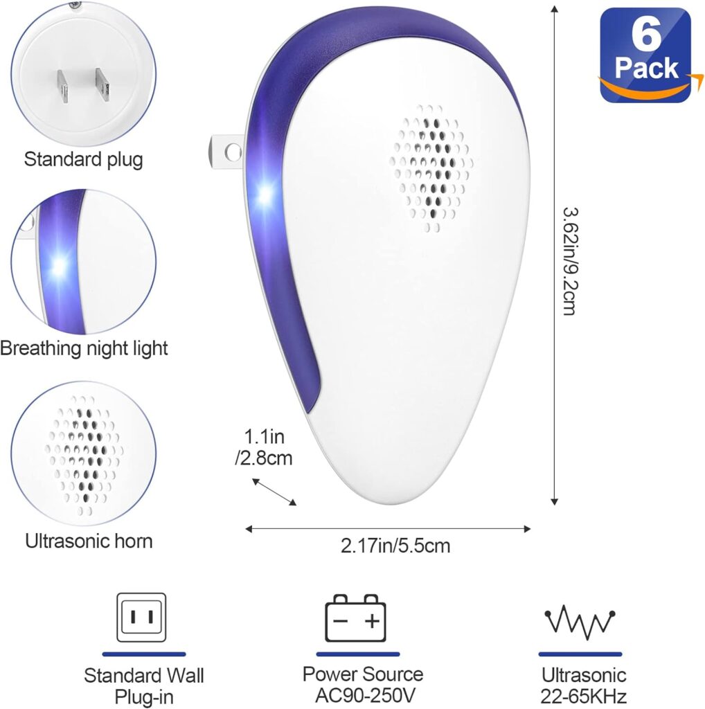 KONIGEVA Pest Repellent Ultrasonic Plug in, Electronic Pest Repeller 6 Packs , Pest Control Plug in, Bug Repellent Indoor for Mosquito Mice Roach Spider Insects White