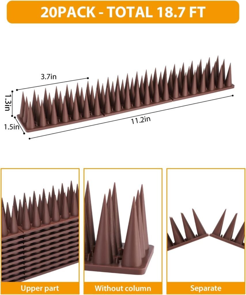 Mjokoj Bird Spikes, 20 Pack Anti Bird Spikes, Bird Spikes for Pigeons and Other Small Birds, Pigeon Spikes for Garden Fence and Wall