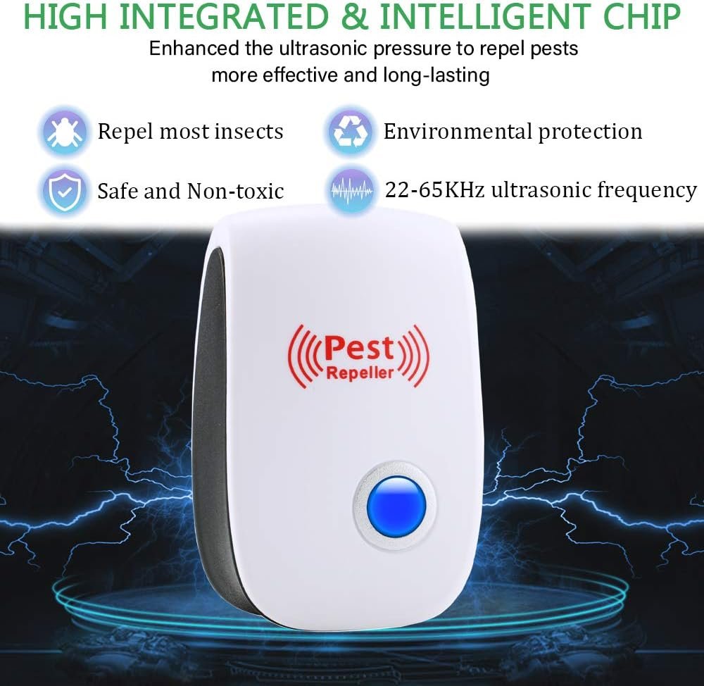 Ultrasonic Pest Repeller 6 Packs Electronic Plug in Indoor Sonic Repellent pest Control for Bugs Roaches Insects Mice Spiders Mosquitoes