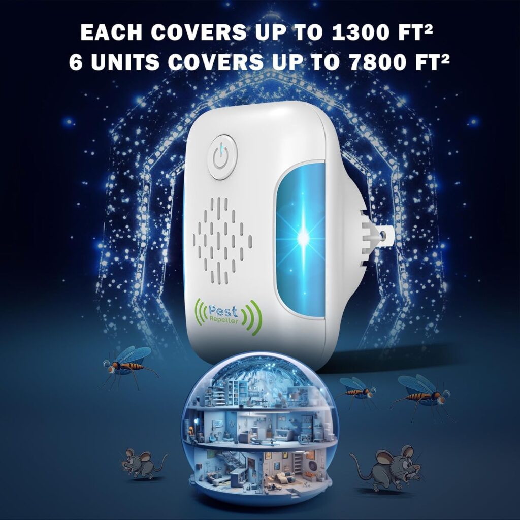 Ultrasonic Pest Repeller, Mouse Repellent Indoor Ultrasonic Plug in, Insect Rodent Repellent for House, Pest Defense for Bugs Roaches Insects Spiders Mice Mosquitoes Flies Cockroach, 6 Packs